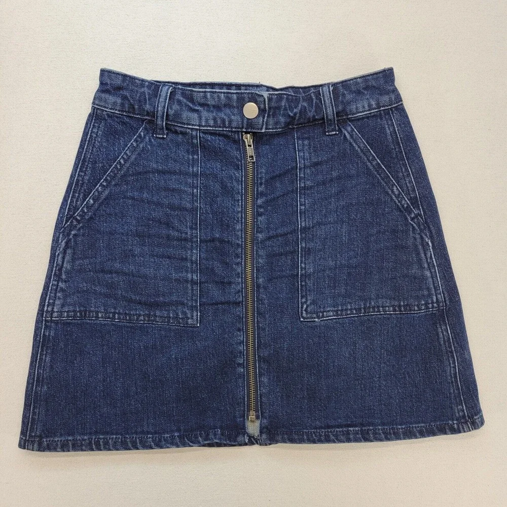 Madewell‎ Denim Mini Skirt Womens 24 Blue Front Zip A-Line Dark Wash Jean